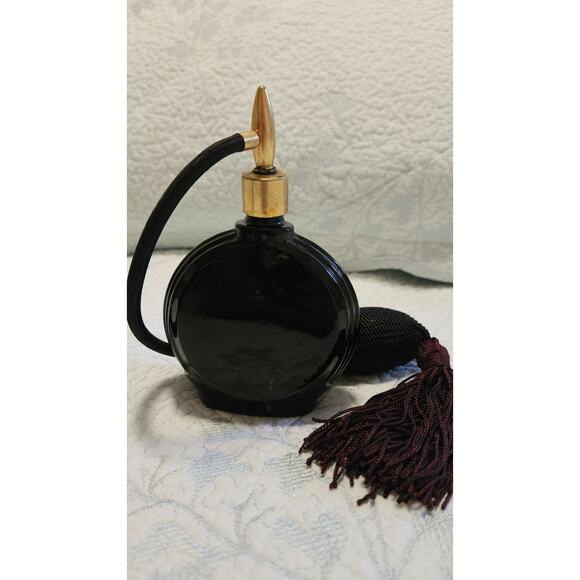 Vintage 1980s Black Glass Perfume/Atomizer Perfume Bottle - Picture 2 of 4